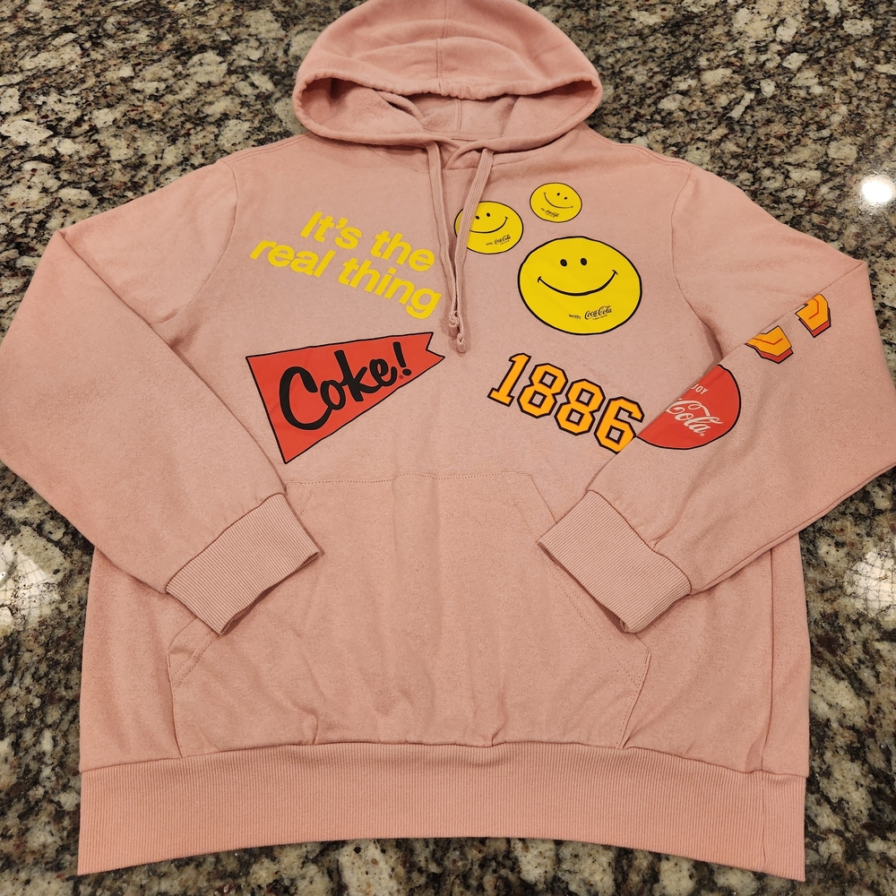 Authentic Coca-Cola Brand "its the real thing" Pink Womens M Hoodie Long Sleeve